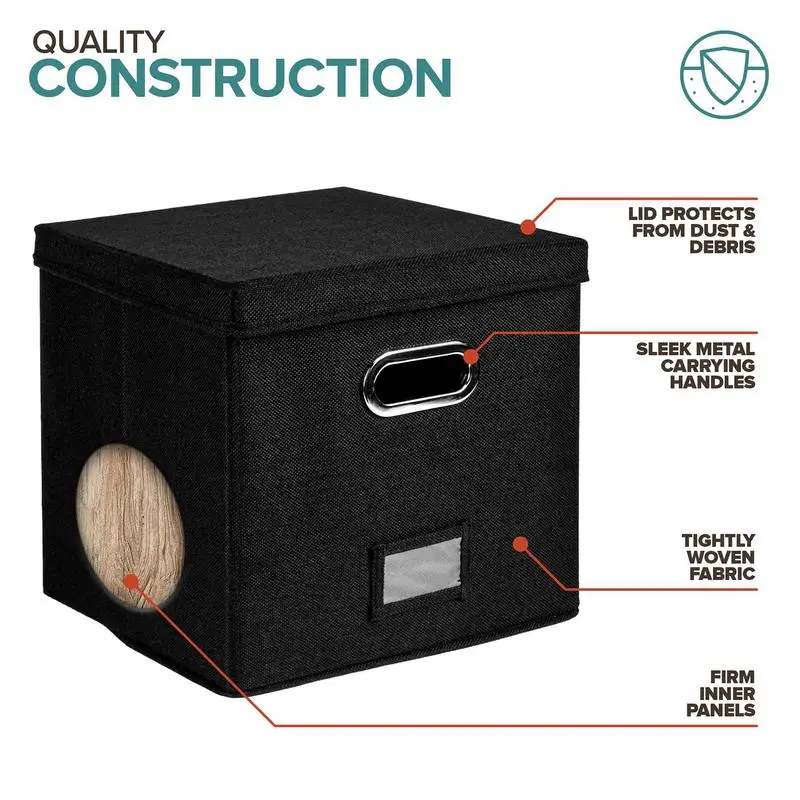 Vinyl Record Storage Box for up to 50+ 12-Inch Albums, Records Crate, LP Album Storage Fabric Cabinet Organizer Case 6