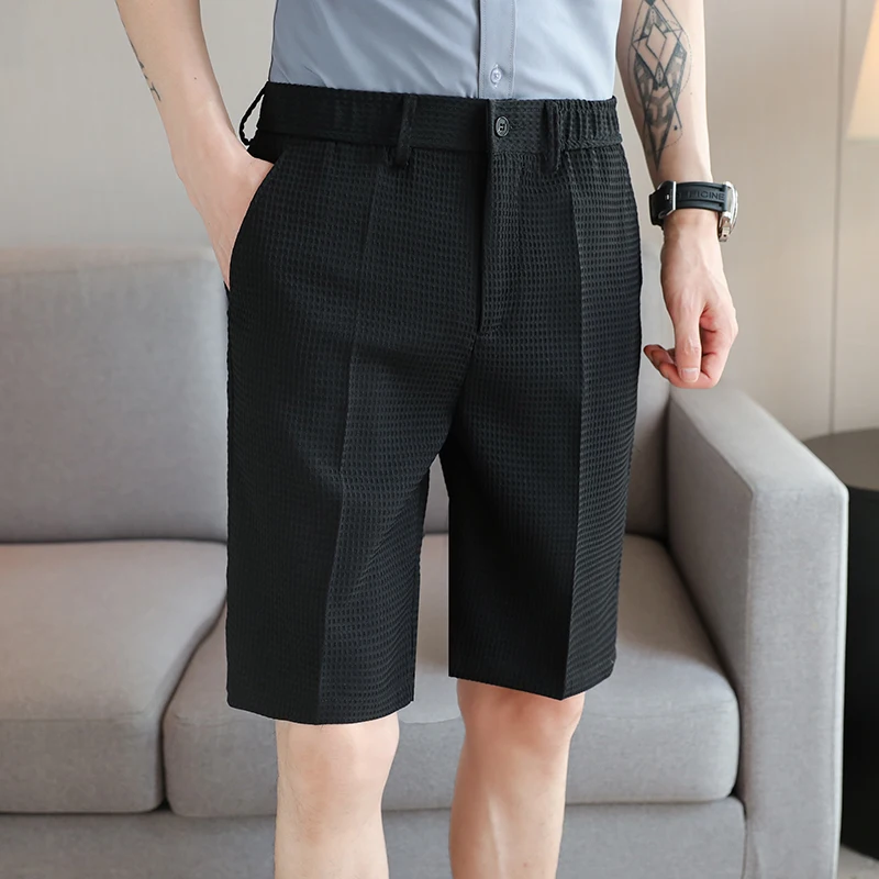 Men Summer High Quality Casual Business Shorts Male Slim Fit Fashion Waffle Pattern  Shorts/ Breathe Cool Comfort Short 29-38