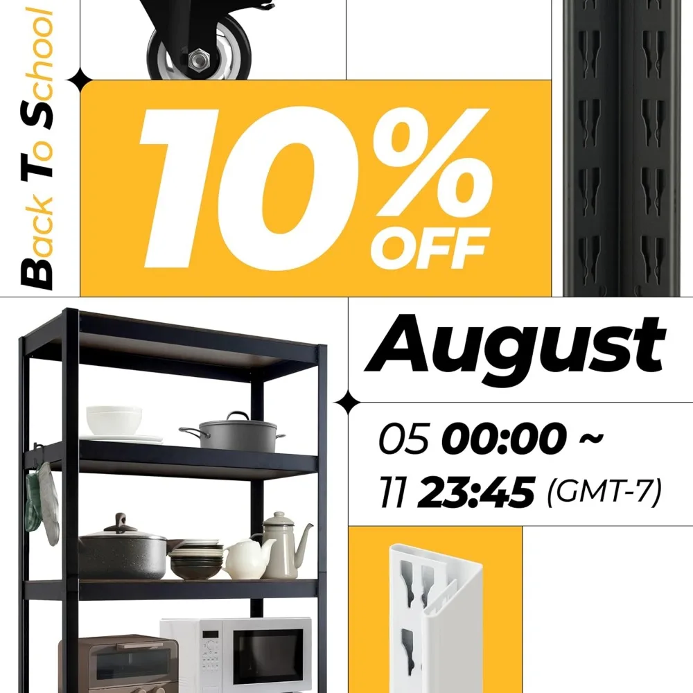 HOMEDANT House White 5-Tier Metal Rolling Cart Shelf Rack Casters Heavy Duty Wheel Shelving Unit Adjustable Utility Storage