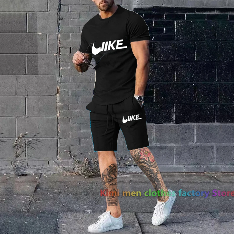 2 Piece Outfits Sets for Men Brand printing TShirts Shorts Sets Cotton Set Men Oversized 2023 New Summer Streetwear Tracksuit