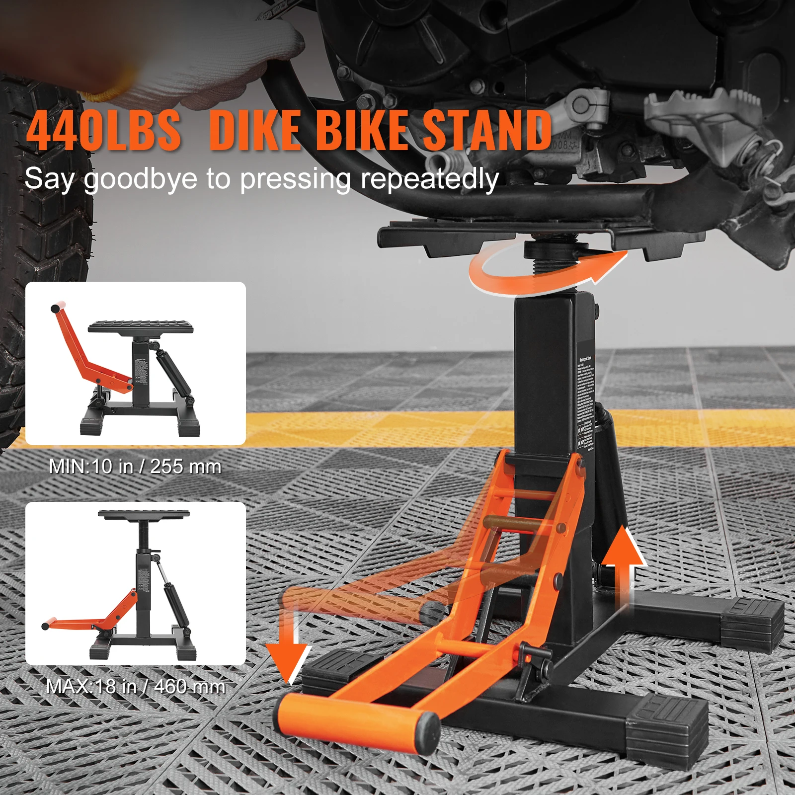 SucceBuy Motorcycle Jack Lift Stand 440lb Dirt Bike Lift Stand Hydraulic Lift Operation Adjustable Height Hoist Table for Repair