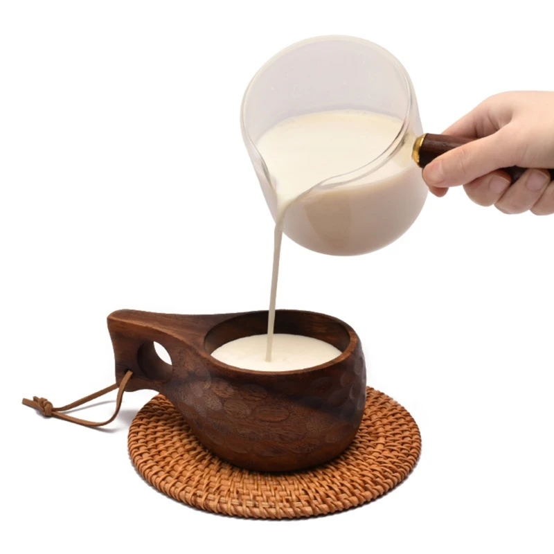 Kuksa Draagbare houten beker van 200 ml, met leren riem, draagbare drinkbeker, outdoor, traditionele outdoor campingbeker voor koffie, water, thee en melk, algemeen