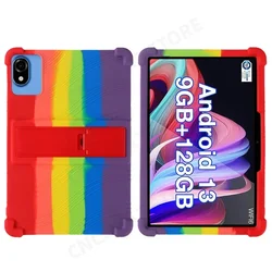 Shockproof Soft Silicone Tablet Case with Rear Kickstand - 10.1 Inch Drop - Resistant Cover for Teclast P30T 2023 (Rainbow)