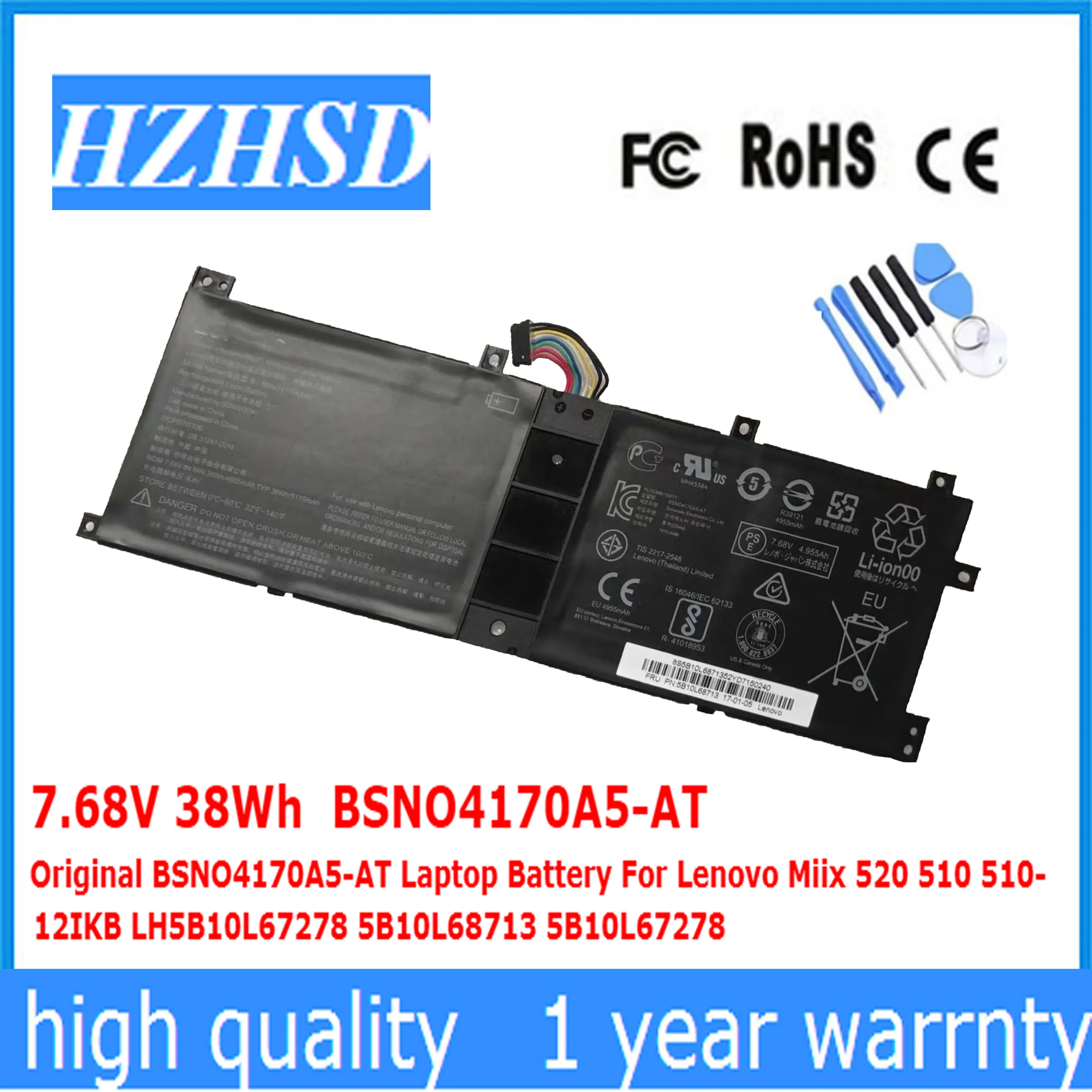 

7.68V 38Wh Original BSNO4170A5-AT BSN04170A5 Laptop Battery For Lenovo Miix 520 510 510-12IKB LH5B10L67278 5B10L68713 5B10L67278