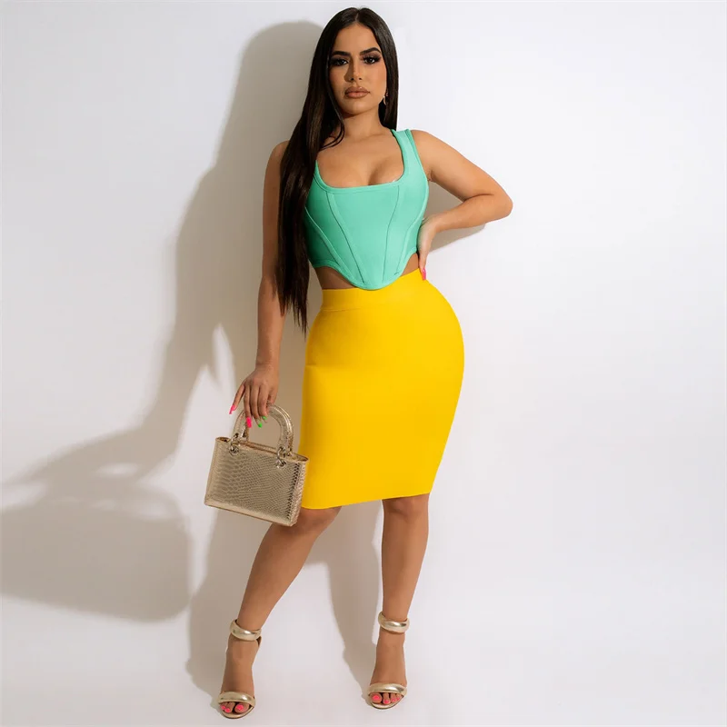 Sexy Outfits for Womens Festival Birthday Sleeveless Corset Crop Top and Midi Skirt Suit Elegant Night Clubwear Party Co Ord Set sondr lemon green a line short event prom night dresses sleeveless sweetheart evening party gowns formal occasion dress gown