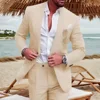 Classic Men's Linen Set 2-Piece  Jacket and Pants Slim Fit Suit Summer Beach Wedding One Button Tuxedo Linen Suit 3