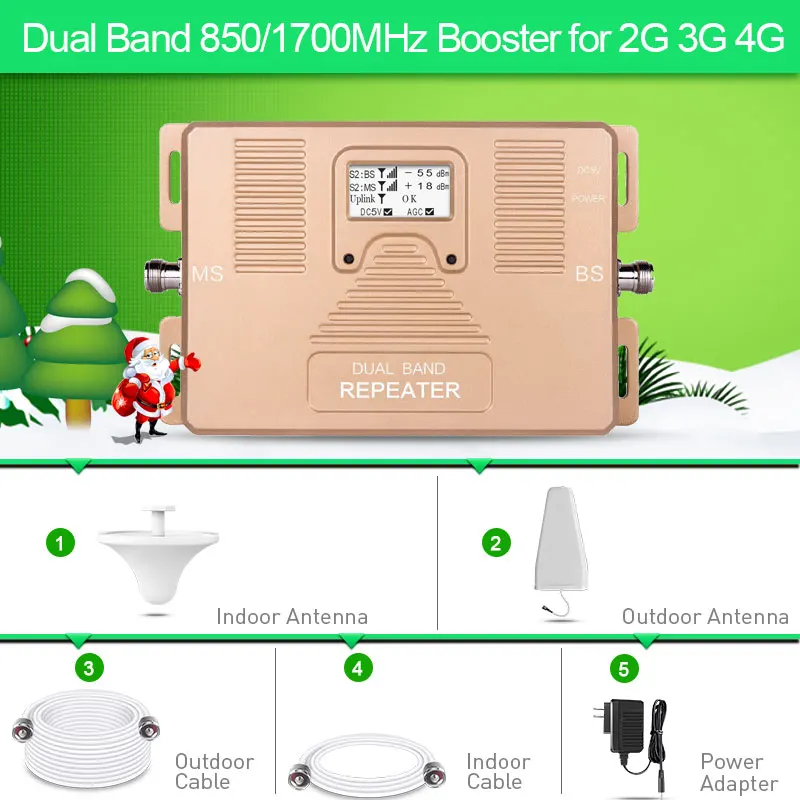 Kit Amplificatore Di Segnale Cellulare Ripetitore Di Segnale Cellulare Smart Dual Band 2G/3G 4G 850/Aws1700/2100Mhz