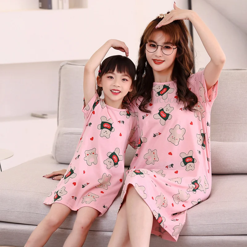 Summer Girls Nightgown Pajamas Kids Short Sleeved Nightdress Cute