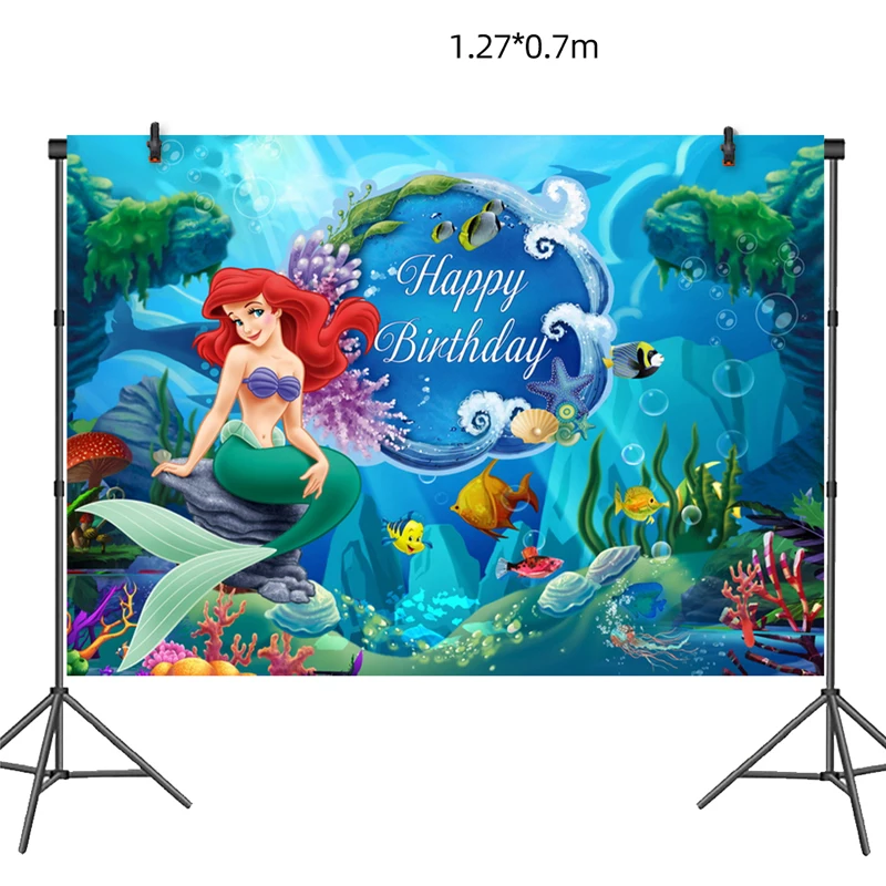 Little Mermaid Ariel Birthday Party Supplies - 16 Plates, 16 Napkins & Table Cover Bundle
