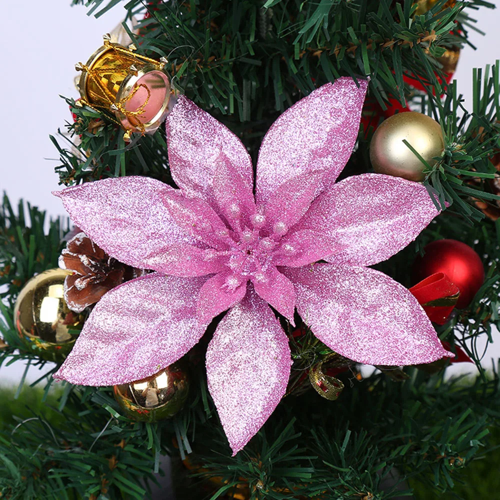 

10pcs Christmas Poinsettia Glitter Artificial Flower Xmas Tree Hanging Pendant New Year Party Decoration 2024 Navidad Home Decor