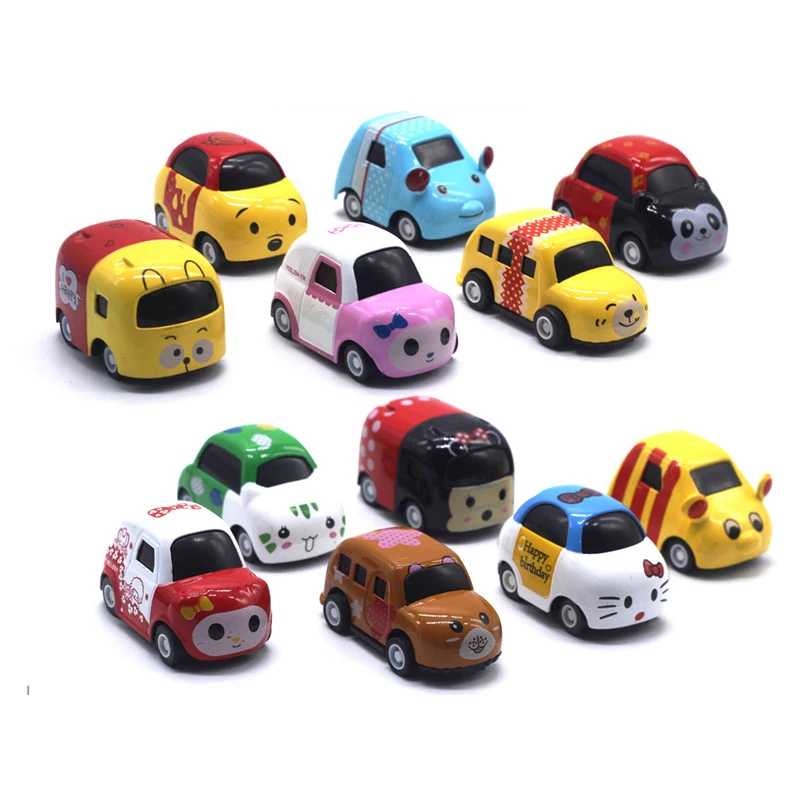 6Pcs/Set Diecast Metal Alloy Q Version Animal Car Model Pull Back Cartoon Vehicle Car Toy For Children's Birthday Gift