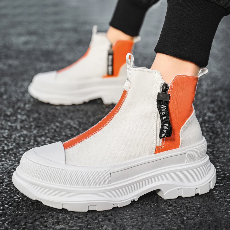 Autumn Men Casual Sneakers men sneakers Canvas Chunky Platform Ankle Boots High-cut Zip Patchwork Sneakers Male Breathable Sport Shoes 39-44