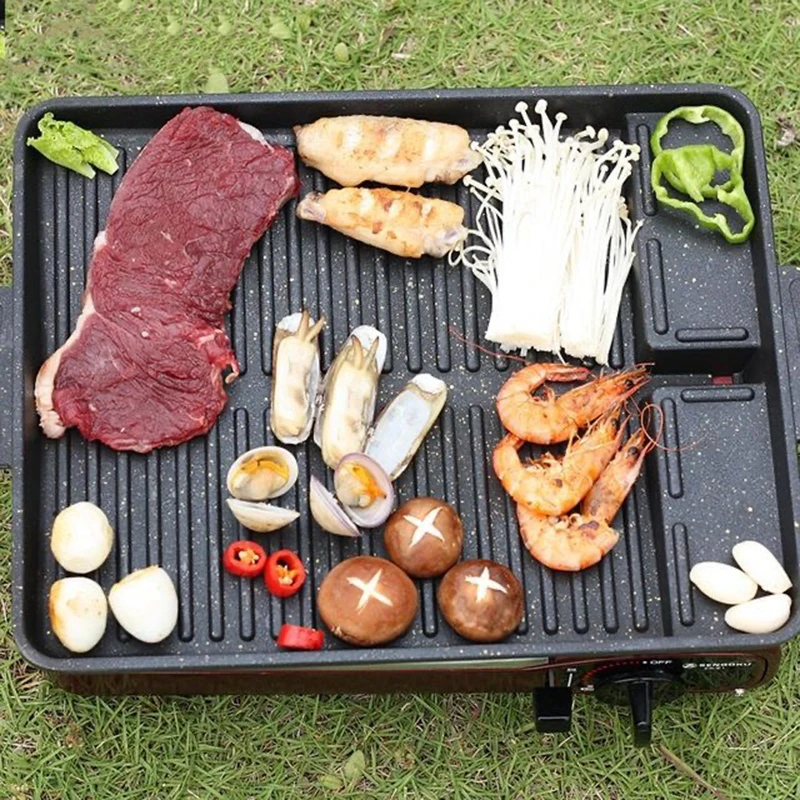 Korean Portable Camping Barbecue Plate Medical Stone Non - Stick Smokeless  Baking Plates Induction Cooker Gas Grill Pan