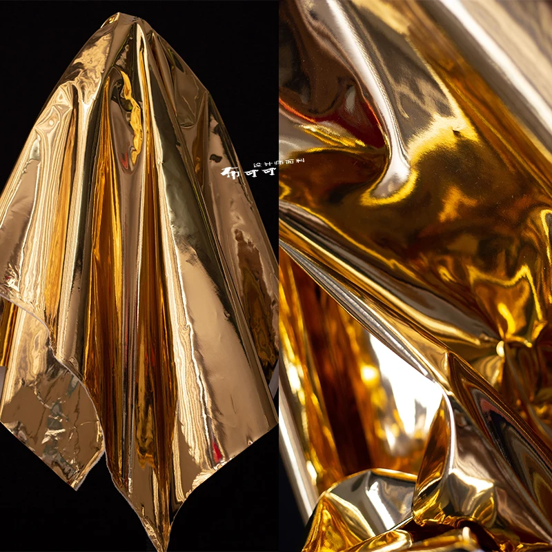 

Кожаная ткань с золотым зеркальным покрытием, водонепроницаемая Светоотражающая жесткая дизайнерская ткань, измерители шитья «сделай сам» из полиуретана