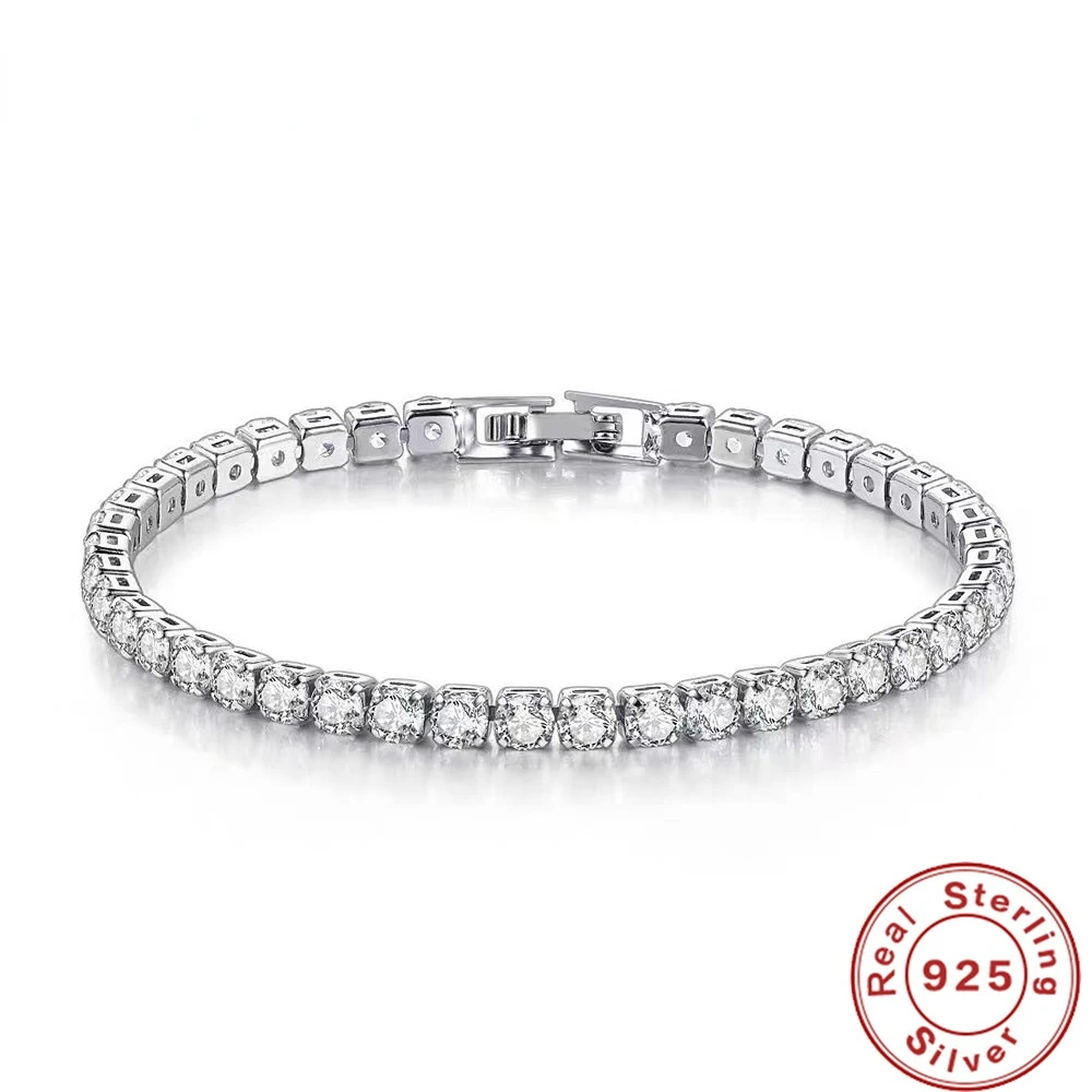 925 Sterling Silver Bracelet Zircon Chain Bracelet For Women Fashion Simple Engagement Wedding Glamour Jewelry 4MM 17.5CM