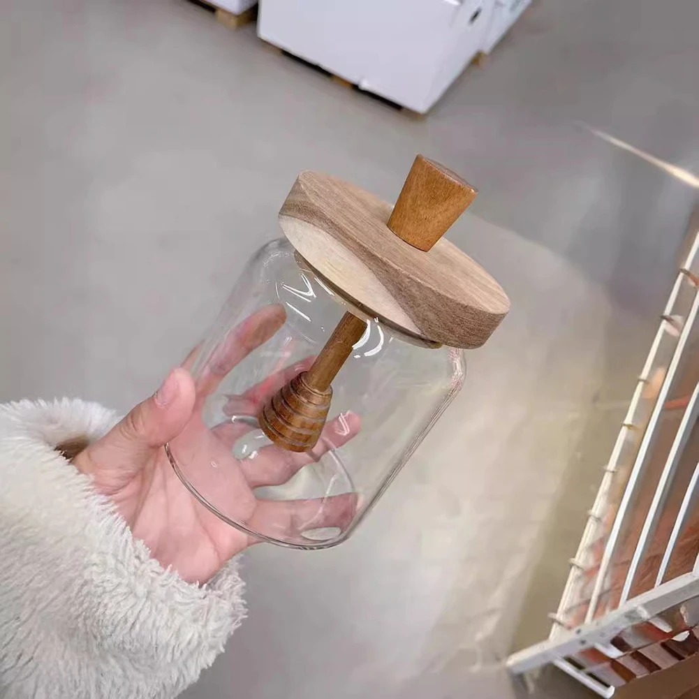 Glass Honey Jar with Dipper and Lid 18oz Honey Container Holder Airtight Honey Jar and Dipper Set Honey Dipper Stick and Jar Set