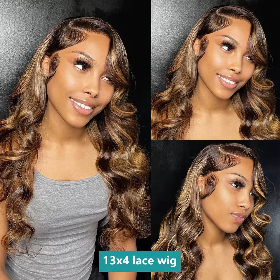 Echthaar-Perücke 13x6 Spitzenfront – Deep Wave, Ombré Honigblond, 180% Dichte