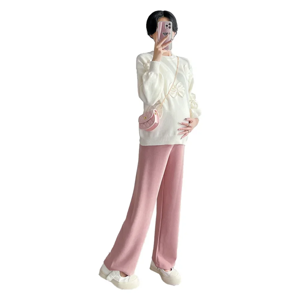 Winter Fashion Maternity Sweaters Korean Bowknot Sweater long sleeve Belly Pregnant Woman Clothes pregnancy photoshoot Sweater