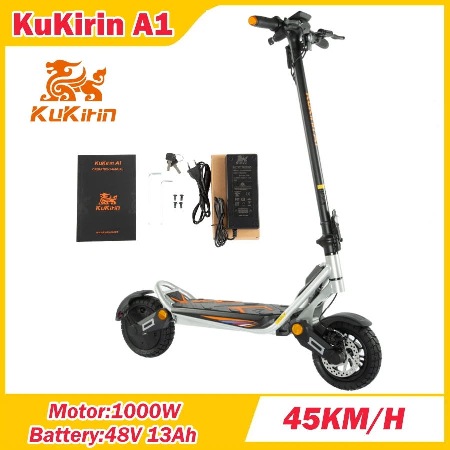 Monopattino Elettrico Pieghevole KuKirin A1 2026, Motore 1000W, Batteria 48V 13Ah, Velocità Massima 45KM/H, Autonomia Massima 45KM, Pneumatici Tubeless da 10 Pollici