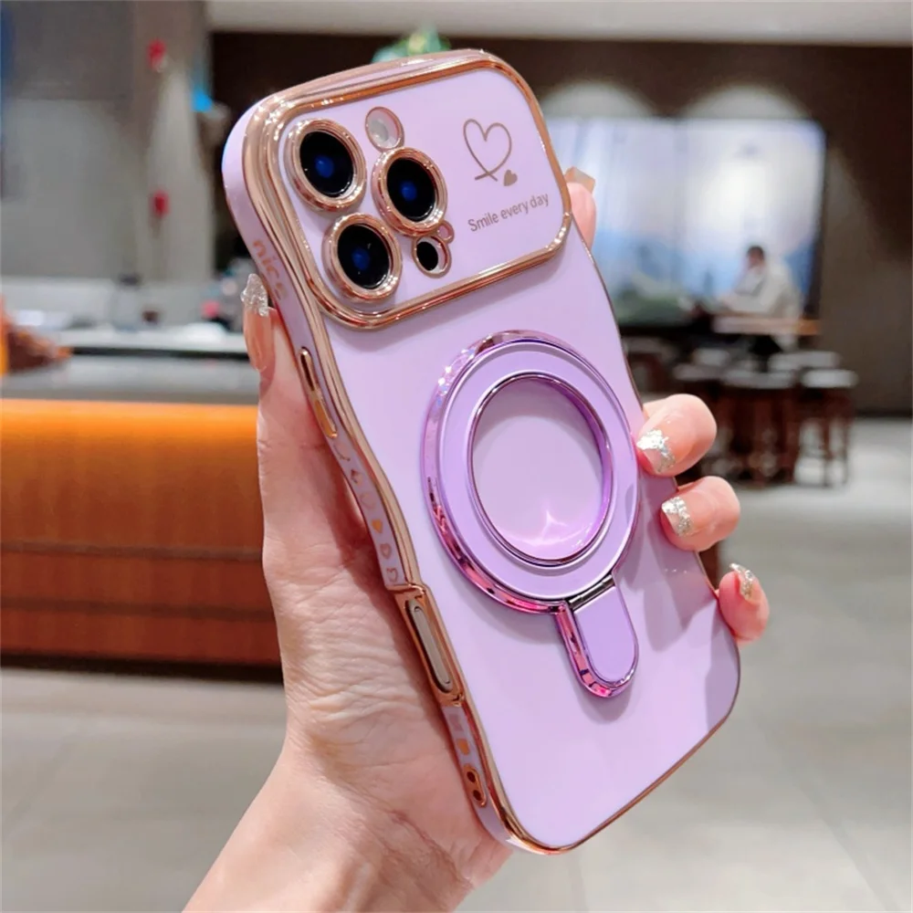 Wave Curly Magnetic Phone Case with Ring Stand – Plating Soft Silicone Cover