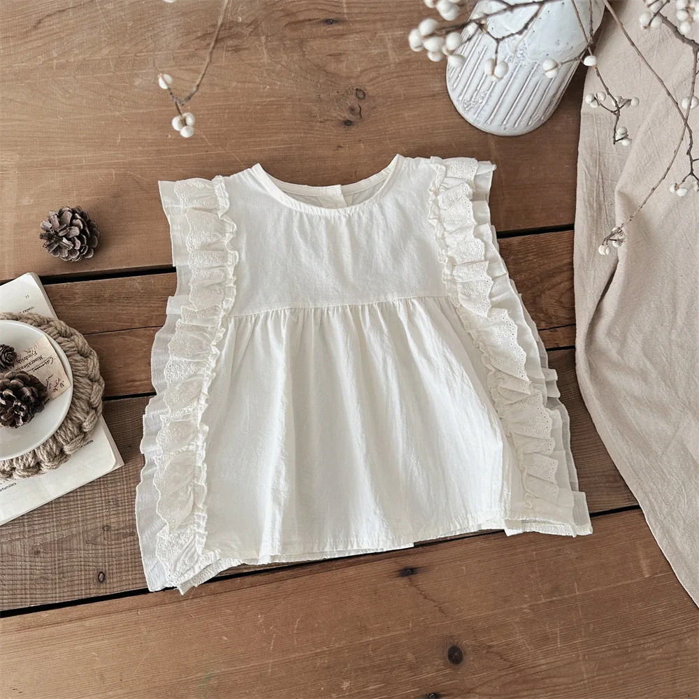 2025 Spring New 0-3 Years Baby Girl Edge Cover Vest Lotus Leaf Collar Base Shirt And Loose Pants 3pcs Suit Girls Clothes Set 4