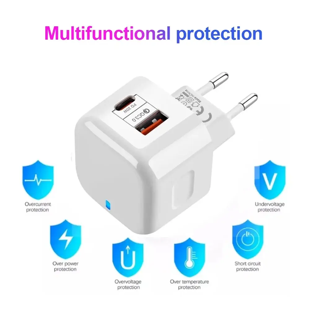 Apple Mobile Phone PD Fast Charge Android European Standard 20W Dual-Port USB + Type-C Charging Port mobile phone charger