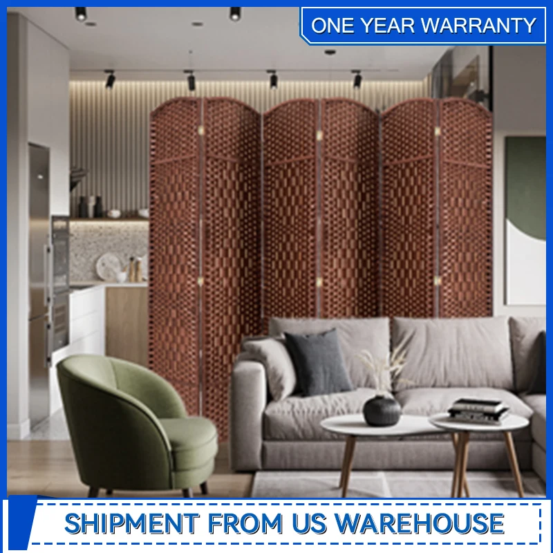 Brown 6 Panels Room Divider Decorative Separation Wall Divider Screen for Indoor and Outdoor