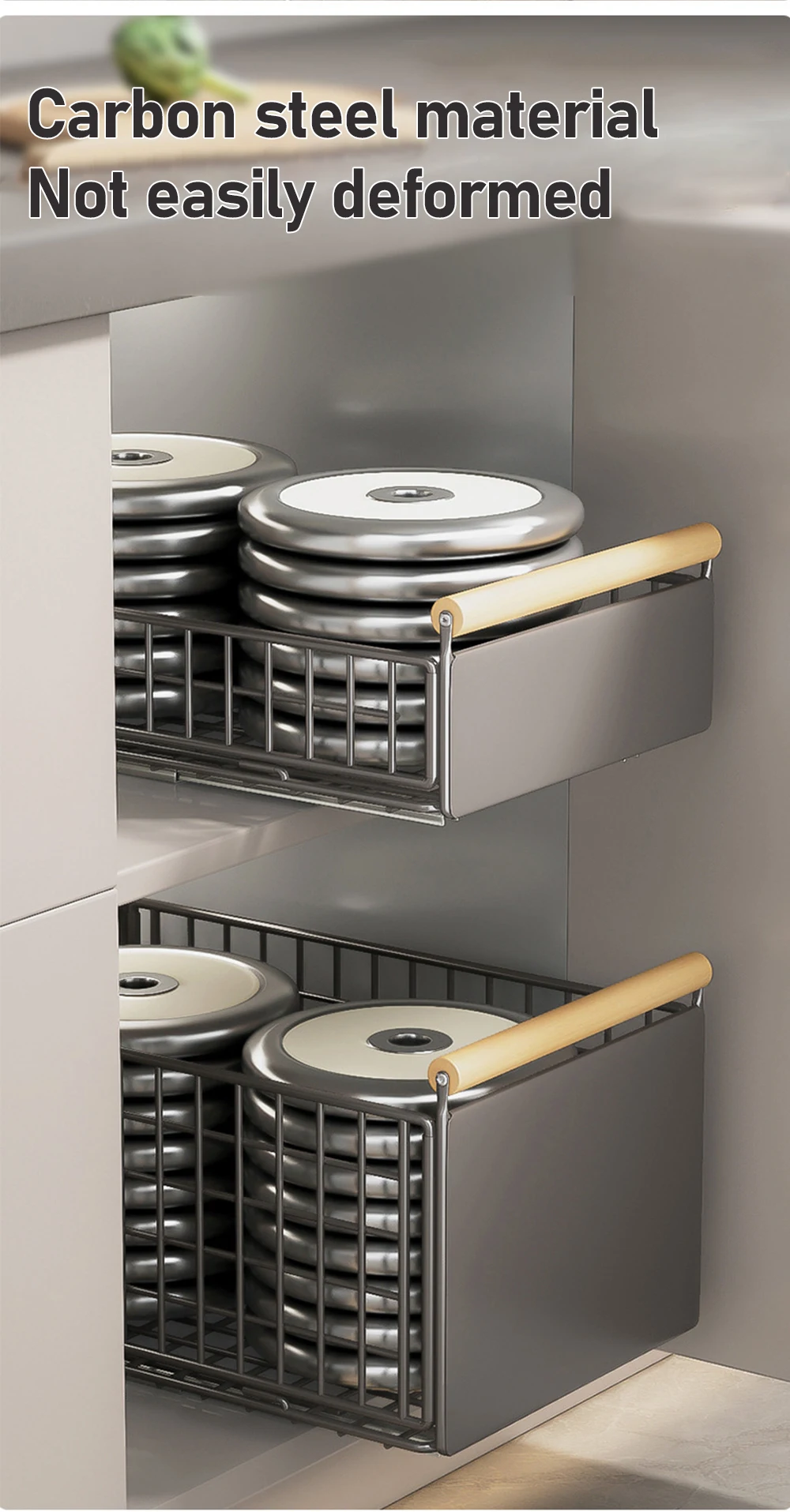 Foldable Pull Out Cabinet Organizer With Wooden Handle Kitchen Storage Sliding Drawer Spice Jars Storage Rack Kitchen Organizer