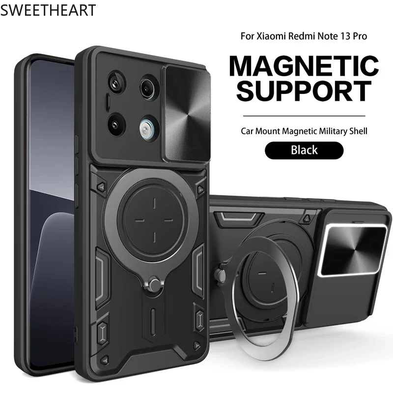 Coque de protection magnétique pour appareil photo Armor Slide pour Xiaomi Redmi Note 13 12 11 10 Pro Plus Redmi Note 13 12 12S 11S 10S 5G_voghion.com