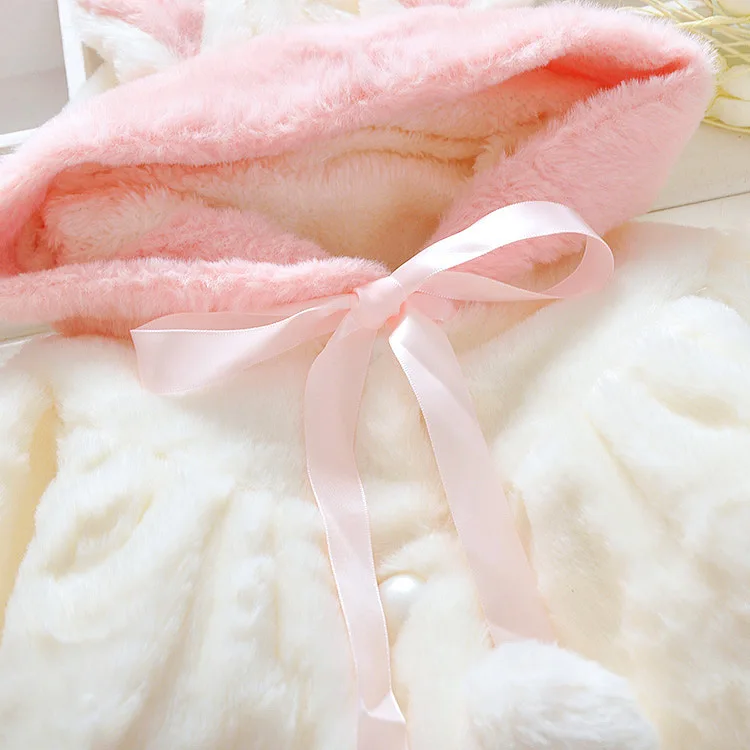 Winter Children's Cloak Female Baby Rabbit Ear Hat Cloak Mao Sweater Coat Girl's Two tone Imitation Fur Shawl