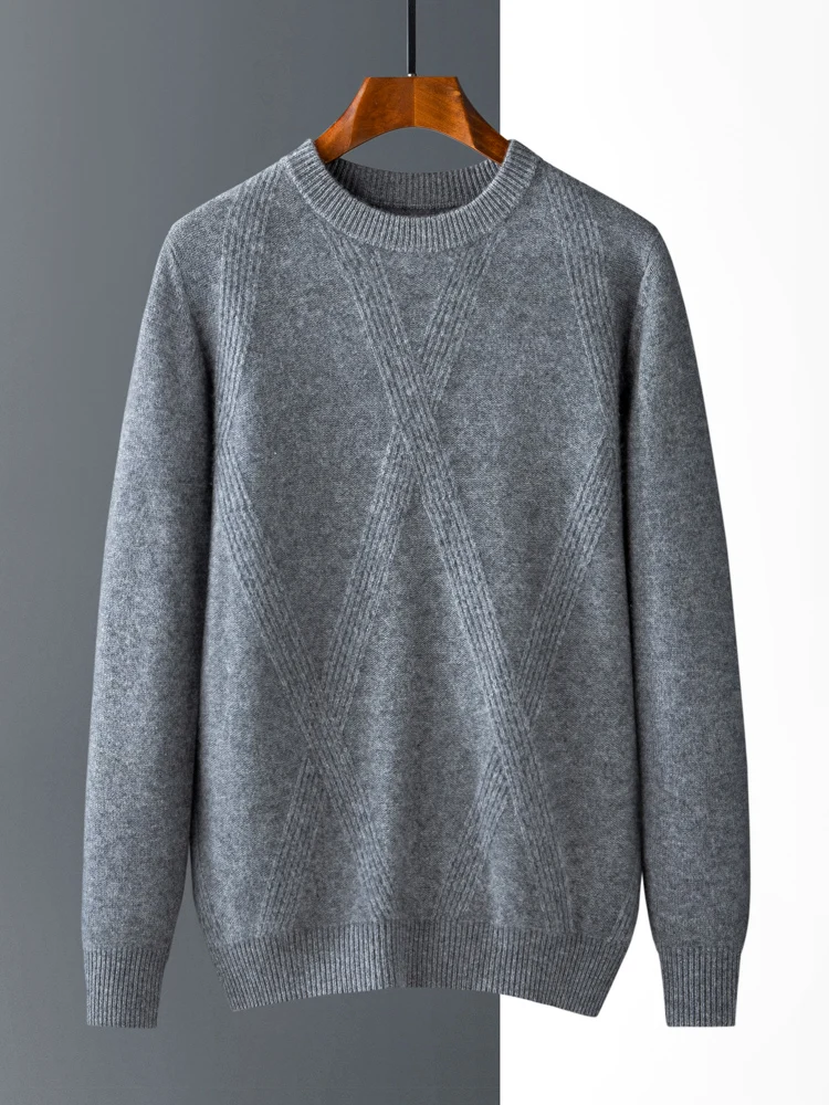 High Quality Pure Cashmere Men Sweater Autumn/Winter New O-Neck Jumper Youth Jacquard Base Shirt Loose Knit Tops Warm Pullovers