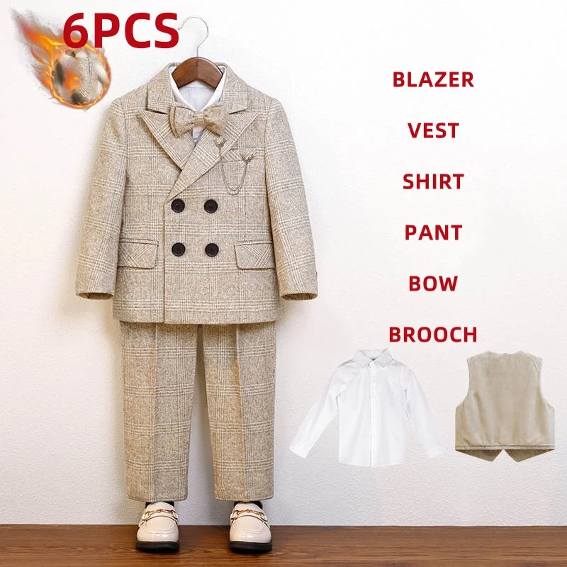 Junge Teen Jungen Anzug Britischen Plaid Blazer Weste Anzug Für Kinder Junge Herbst Junge Hochzeit Geburtstag Party Klavier Leistung Kostüm – Detail 4