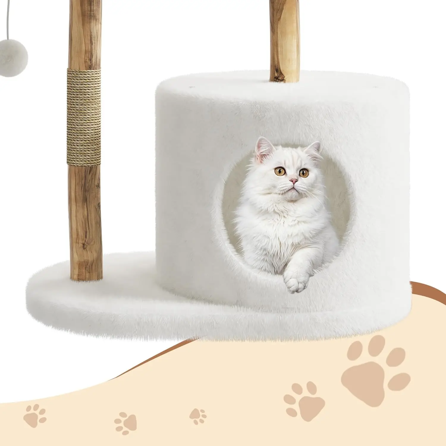 Mehrstufiger Kratzbaum, 43 Zoll, mit großem Korb, Kratzbäumen, Astdesign, baumelnder Ball zum Spielen und Schlafen von Katzen – Detail 8