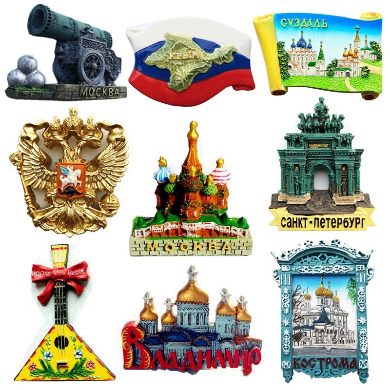 

St. Petersburg, Red Square St. Vasily Church, Moscow, Russia 3D Fridge Magnets Travel Souvenirs Refrigerator Magnetic Stickers