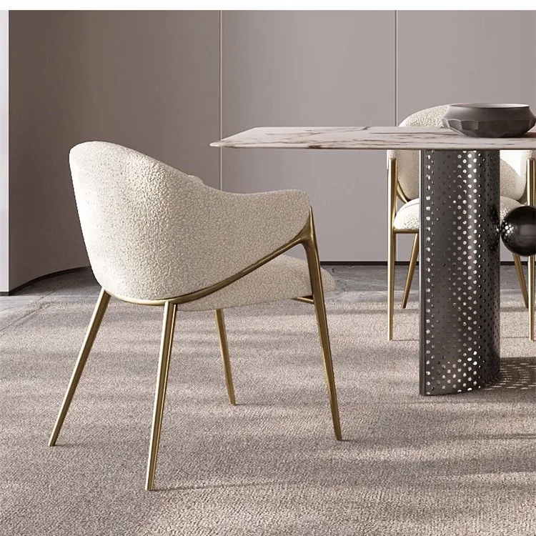 European Style Dinning Room Furniture Cafe Modern Luxury Kitchen Chairs Stainless Steel Boucle Accent Dining Chair With Gold Leg