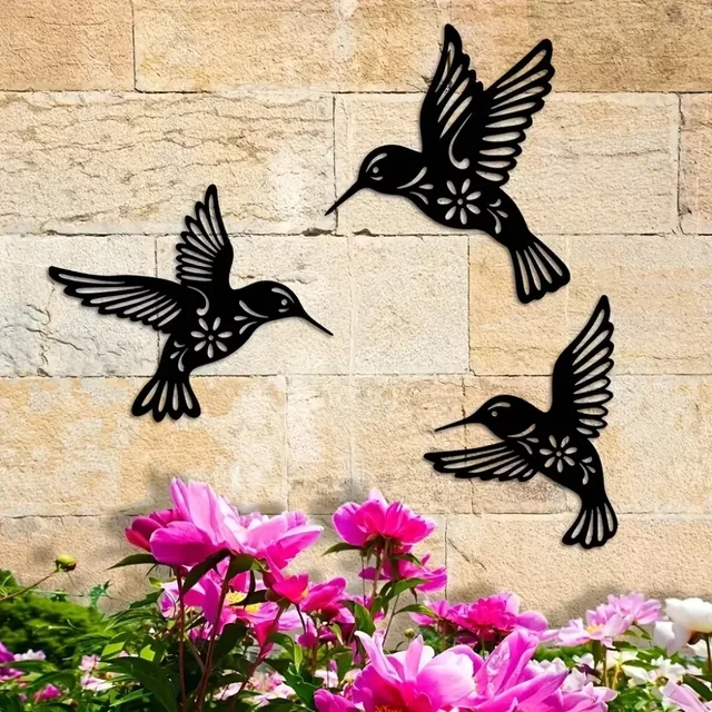 Metal Hollow Out Hummingbird Outdoor Waterproof Solar Lights Hum 並行輸入品 : 3 Pieces Metal Hummingbird Wall Art Decoration Hollow