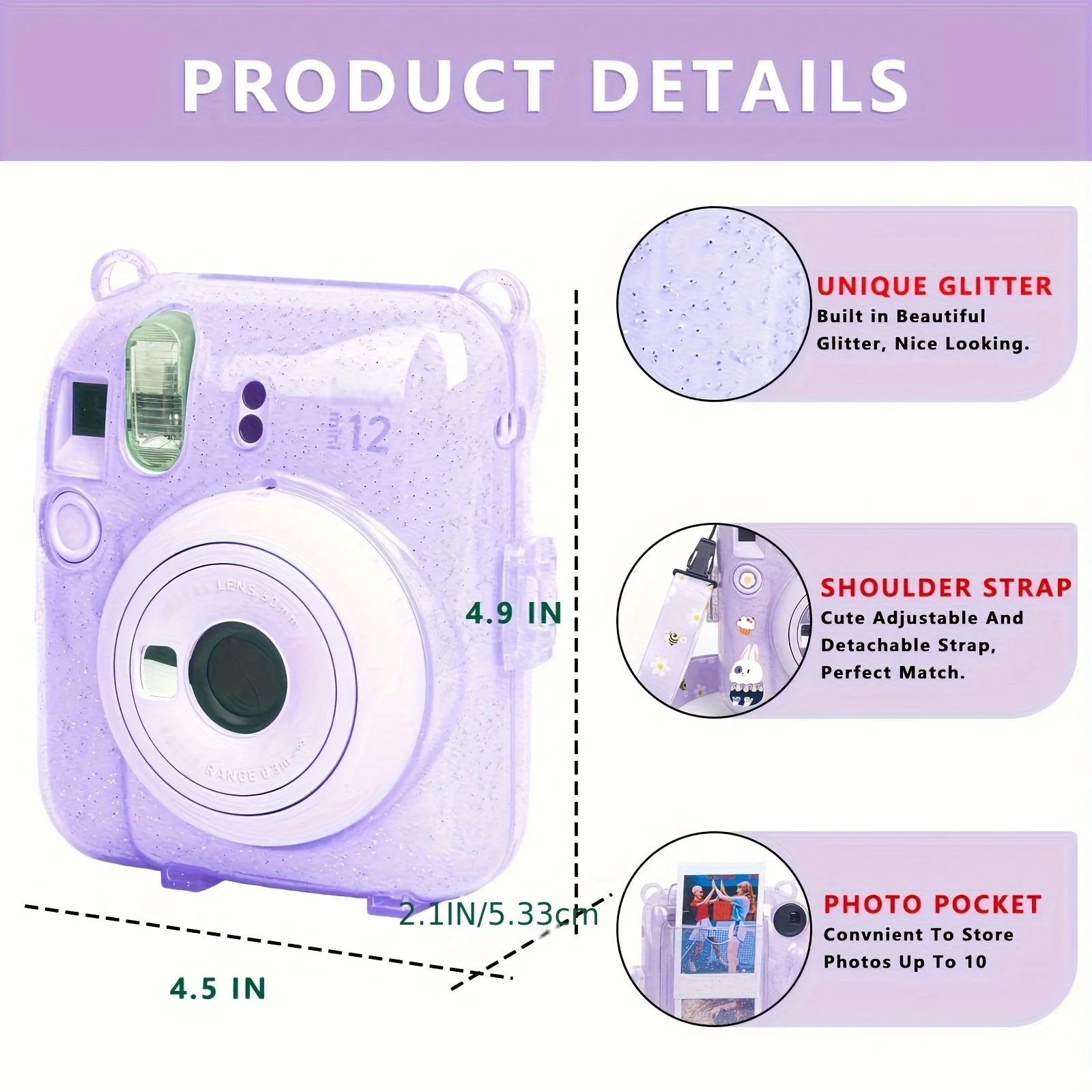 8-Piece Camera Case Set for instax Mini 12 with Upgraded Photo Storage Bag DIY Stickers Mini Photo Frame Hard PC-No Camera