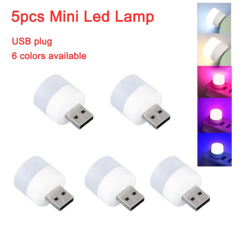 Mini USB Plug Lamp 5V LED Night Light Book Light 5pc