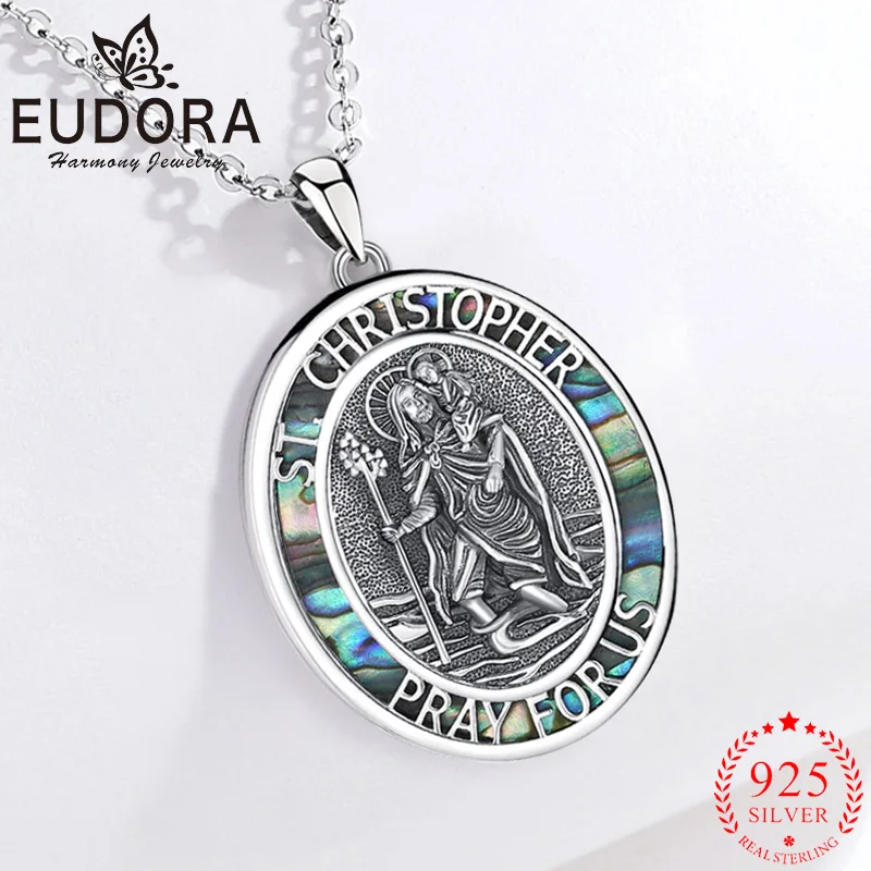 Eudora Collana In Argento Sterling 925 San Cristoforo Ciondolo Croce - Foto 3