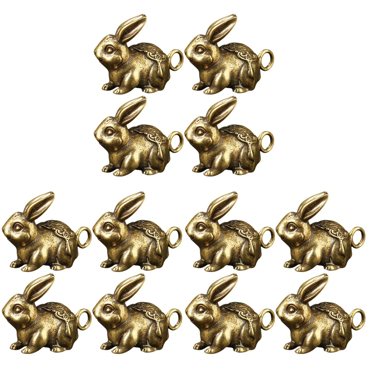 

12 Pcs Brass Bunny Keychain Pendant Vintage Rabbit Keyring Charm Desktop Rabbit Statue