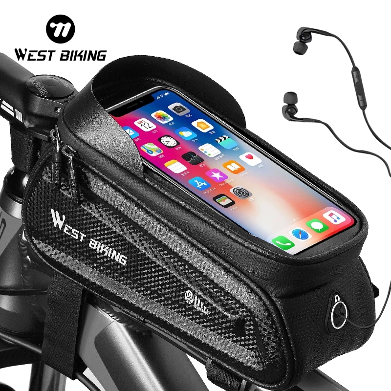 WEST BIKING YP0707236 Bicycle Bag Front Frame MTB Bike Bag Waterproof Touch Screen Top Tube Phone Bag Case With Visor Cycling Accessories