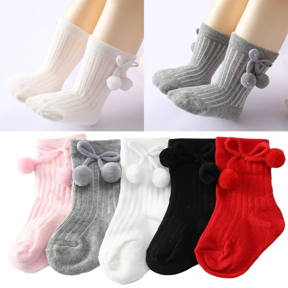 Baby Middle Tube Socks Kids Toddlers Girls Cute Bow Soft Cotton Baby Bowknot Christmas Socks 6-18Months Baby Girl Leg Warmer 1