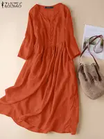 ZANZEA Women White Beach Dress Solid Summer A-line Half Sleeve Shirt Dress Casual Loose Pocket Sundress Holiday Baggy Long Robe - Image 3