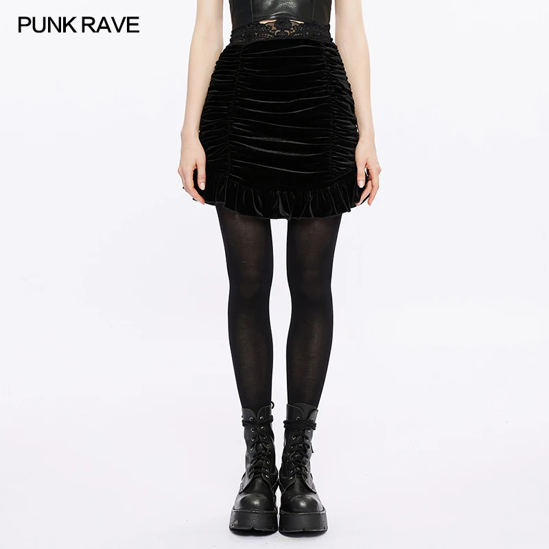 

PUNK RAVE Women's Gothic Sexy Skirt Velvet Fit Sheath Short Skirt Fashion Sexy SkirtsPersonality Nimi Black Sexy Women Skirts