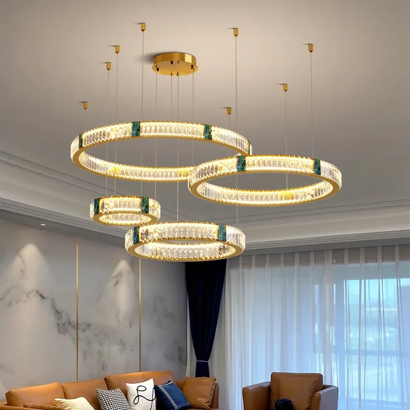 Nordic Crystal Chandelier Living Room Lamp Atmospheric Circular Ceiling Pendant Light Bedroom Lamp  Dining Room Lighting