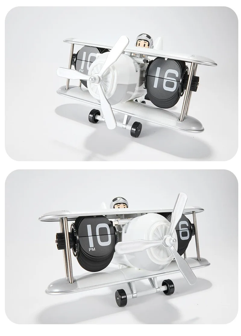 Plastic Case Creative Table Clocks Vintage Aircraft Moulding Desk Clock Auto Page-Turning