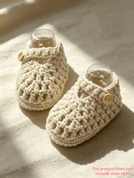 Handmade Crochet Beige Baby Booties - Soft Knit Infant Shoes - 9 (Beige)