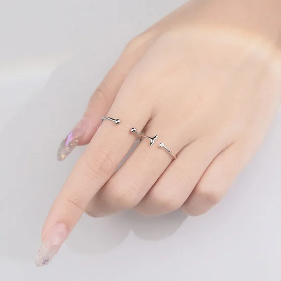 Silver ring 925 sterling silver bead adjustable for fashion women classic fine jewelry minimalist geometric