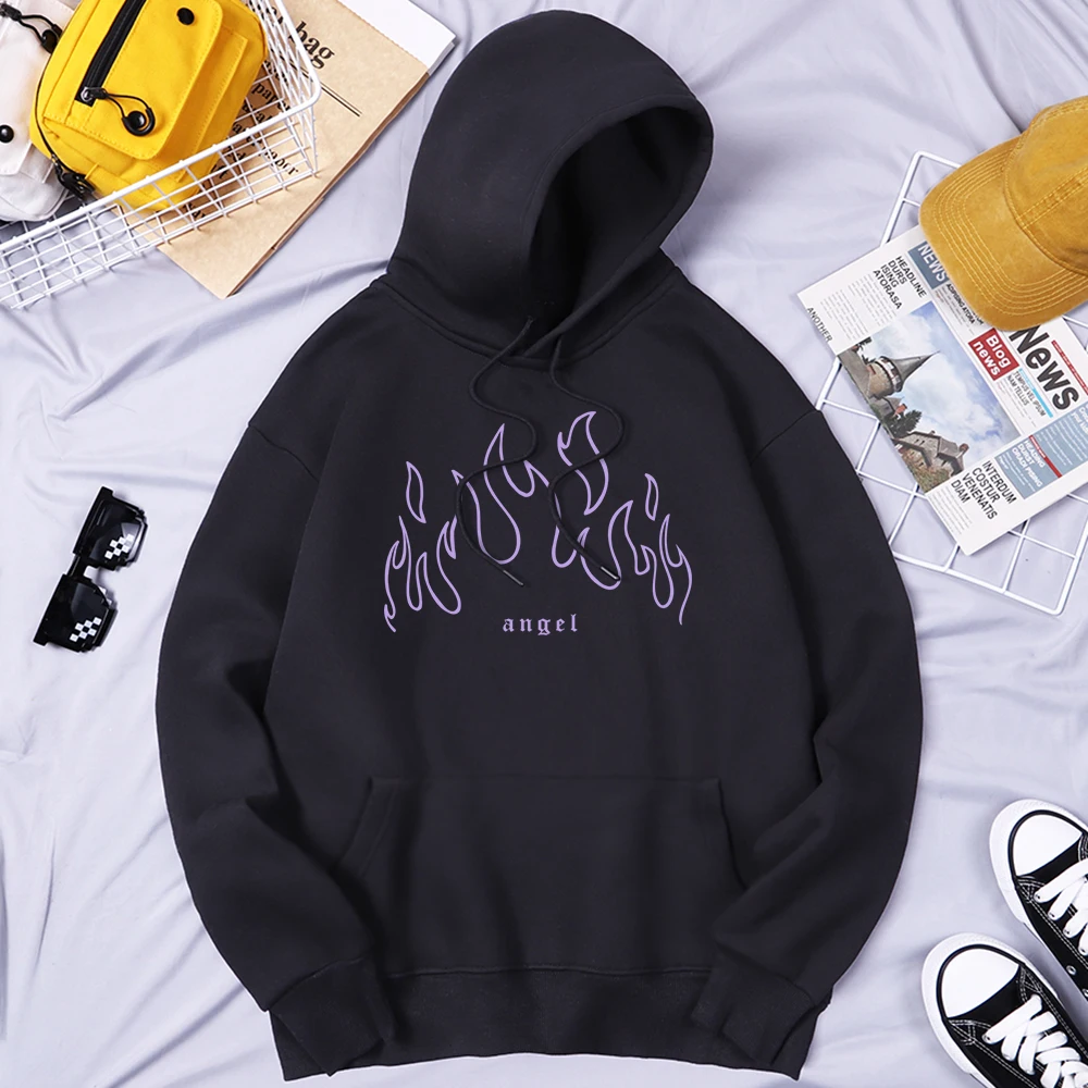 

Angel Purple Fire Printed Man Hoodie Fashion Harajuku Hoodies Vintage All-Match Tracksuit Simplicity Oversize Man Sweatshirts