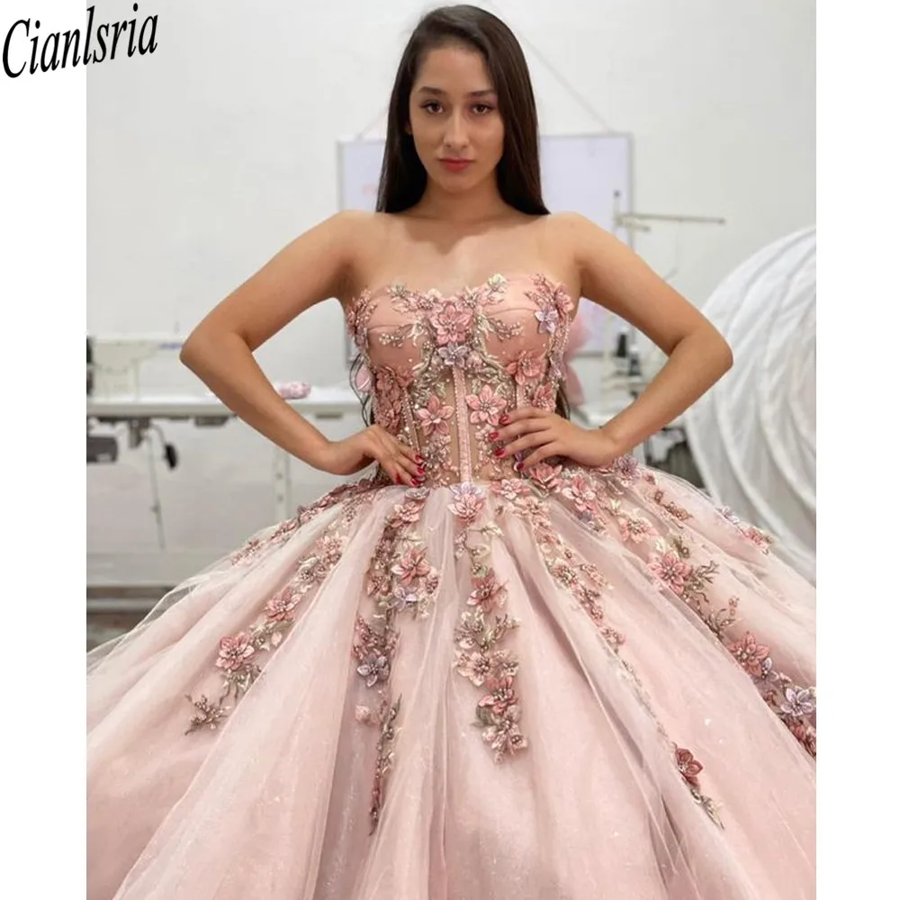 2022 милое платье для Quinceanera с бальным 3D цветком милые платья принцессы на 16 лет 15 |